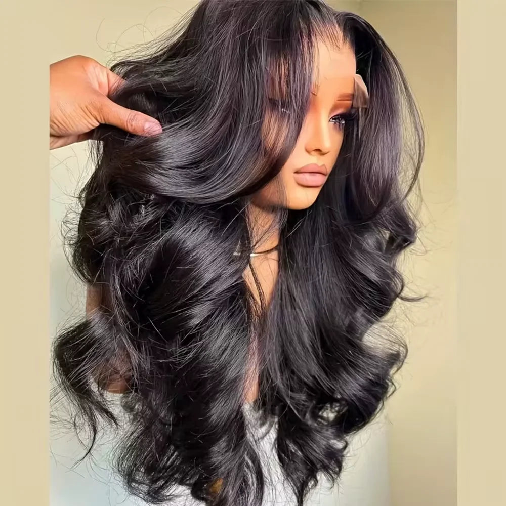 13x4 HD Lace Front Wig 300% Density Curly Body Wave Peruvian Human Hair, Pre-Plucked with Baby Hair Natural 13x6 Frontal Wig