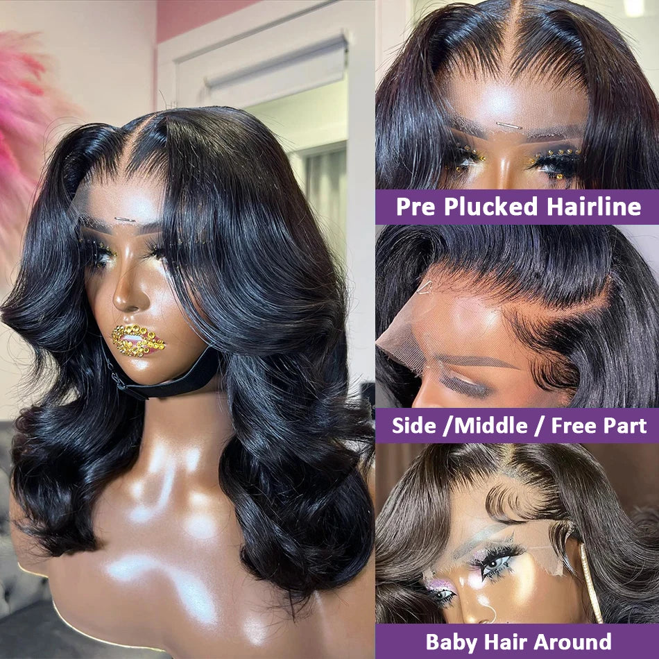 Short Bob Wig Human Hair Wavy 13x4 Transparent Lace Front Wigs For Women Body Wave Lace Frontal Wig 4x4 Lace Bob Wigs Human Hair