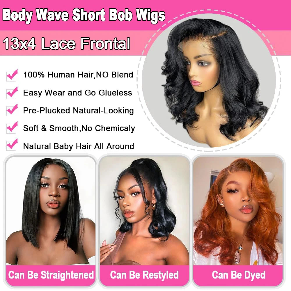 Short Bob Human Hair Body Wave Lace Front Wigs 13x4 Loose Wave Human Hair Wigs 4x4 Lace Closure Bob Wig For Women 230% Density
