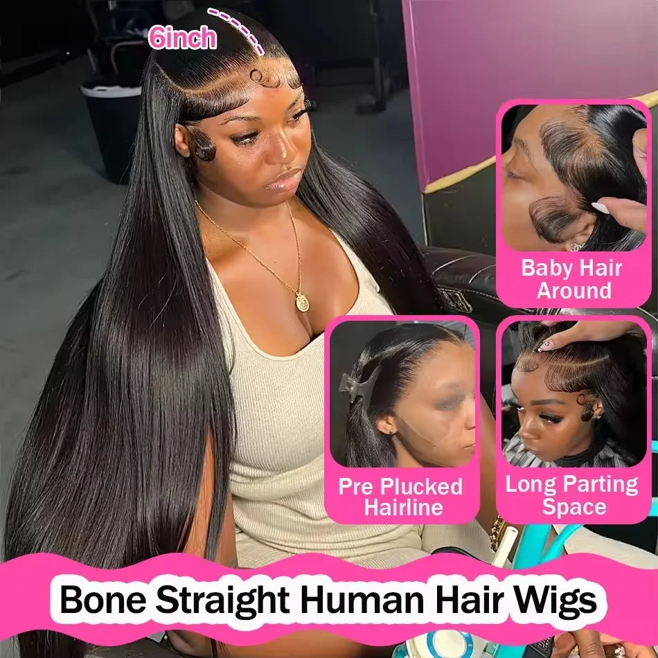 300% 13x6 HD Lace Frontal Wig 100% Raw Human Hair Straight Lace Front Wig 30 36 Inch 5x5 HD Lace Glueless Wig No Glue Human Hair