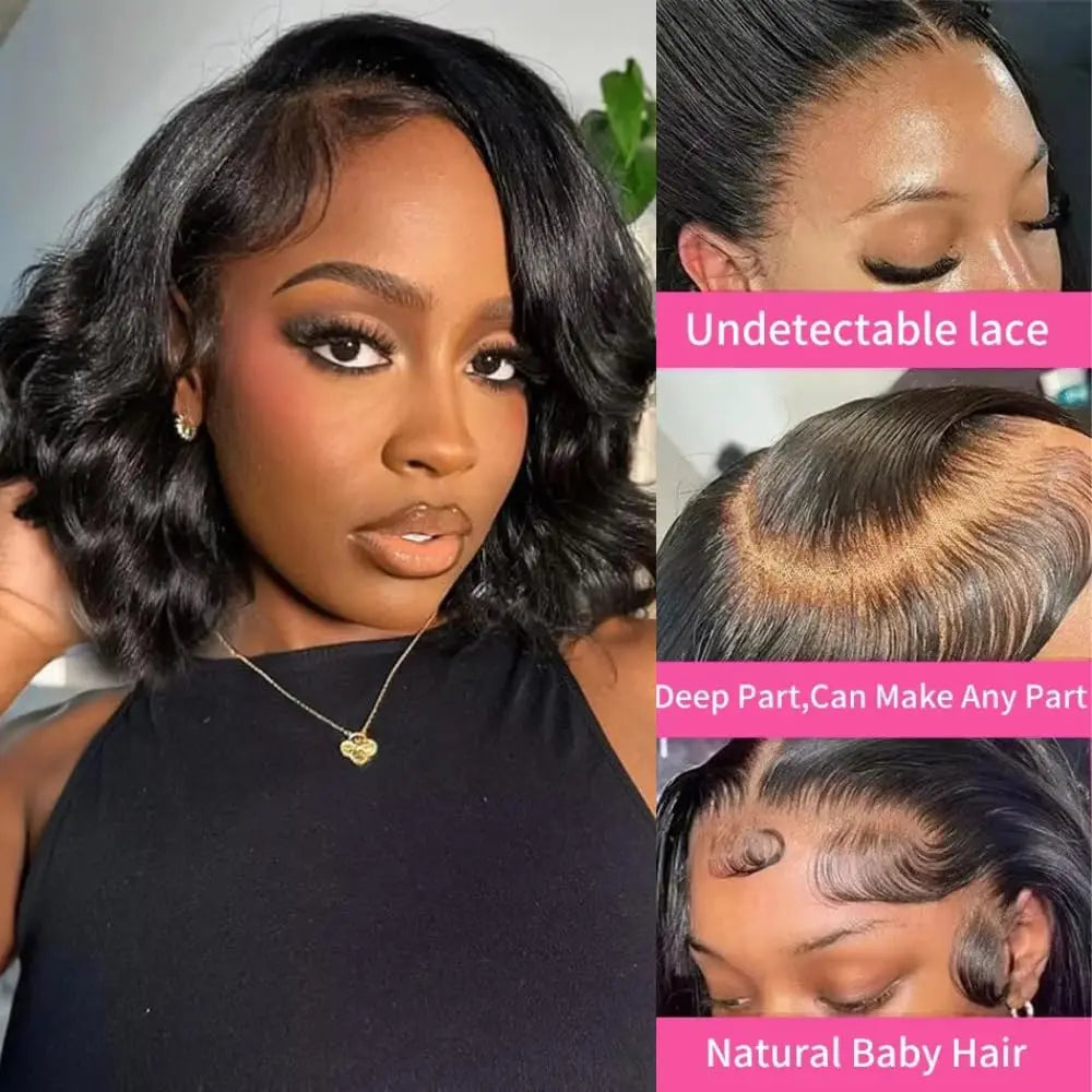 Short Bob Human Hair Body Wave Lace Front Wigs 13x4 Loose Wave Human Hair Wigs 4x4 Lace Closure Bob Wig For Women 230% Density