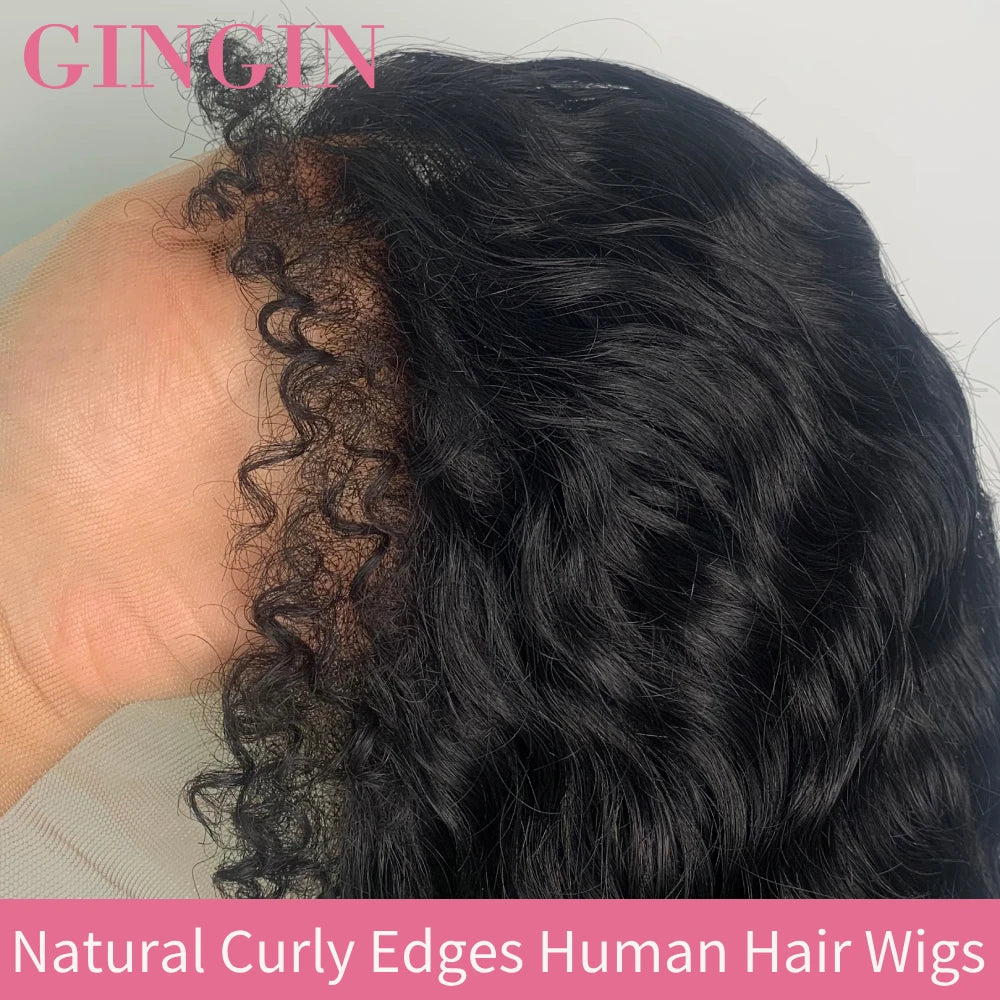 Kinky Curly Lace Front Wig Human Hair With 4C Edges Baby Hair Lace Wigs Realistic Natural Curly Hairline Lace Wig 180% Density