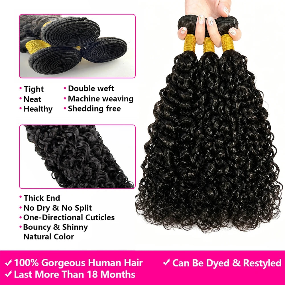 32 Inch Deep Wave 100% Human Hair Bundle With Closure Curly 3 Bundles With Closure Human Hair Weavings And Closure Vietnamese