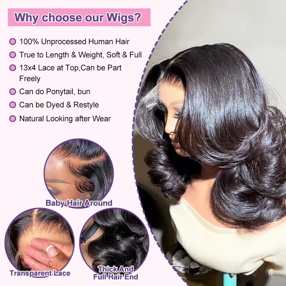 Short Bob Wig Human Hair Wavy 13x4 Transparent Lace Front Wigs For Women Body Wave Lace Frontal Wig 4x4 Lace Bob Wigs Human Hair