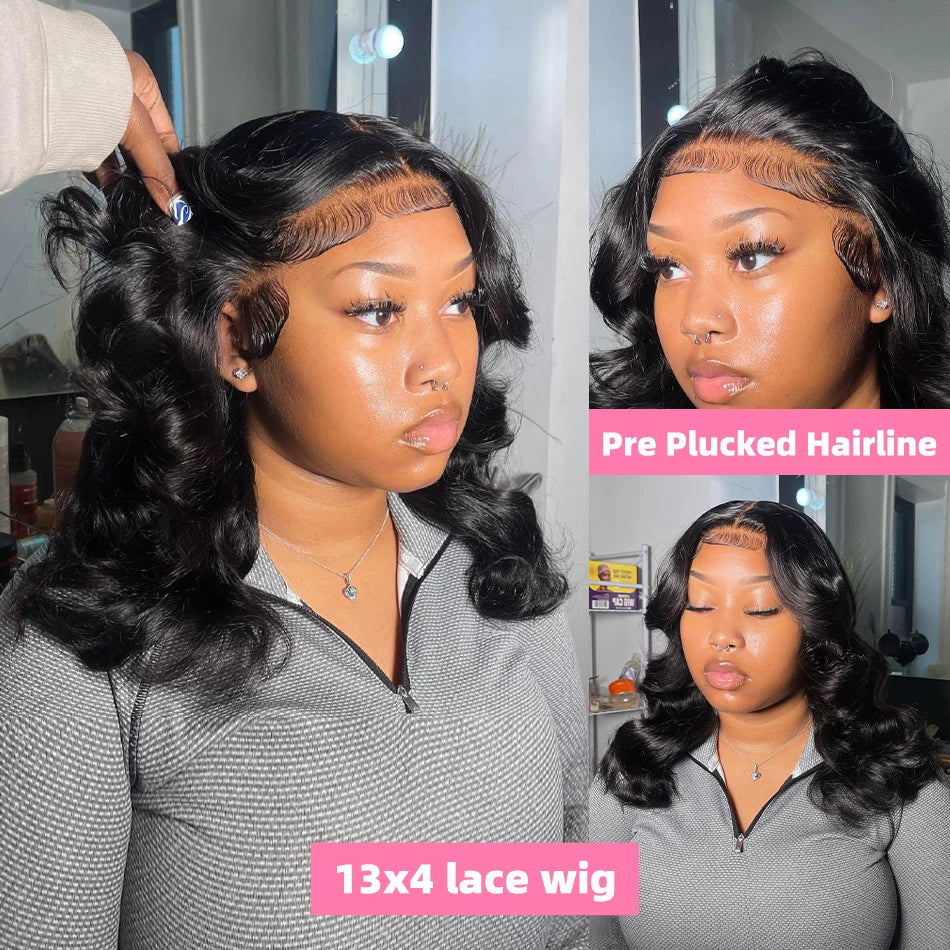 Short Bob Human Hair Body Wave Lace Front Wigs 13x4 Loose Wave Human Hair Wigs 4x4 Lace Closure Bob Wig For Women 230% Density