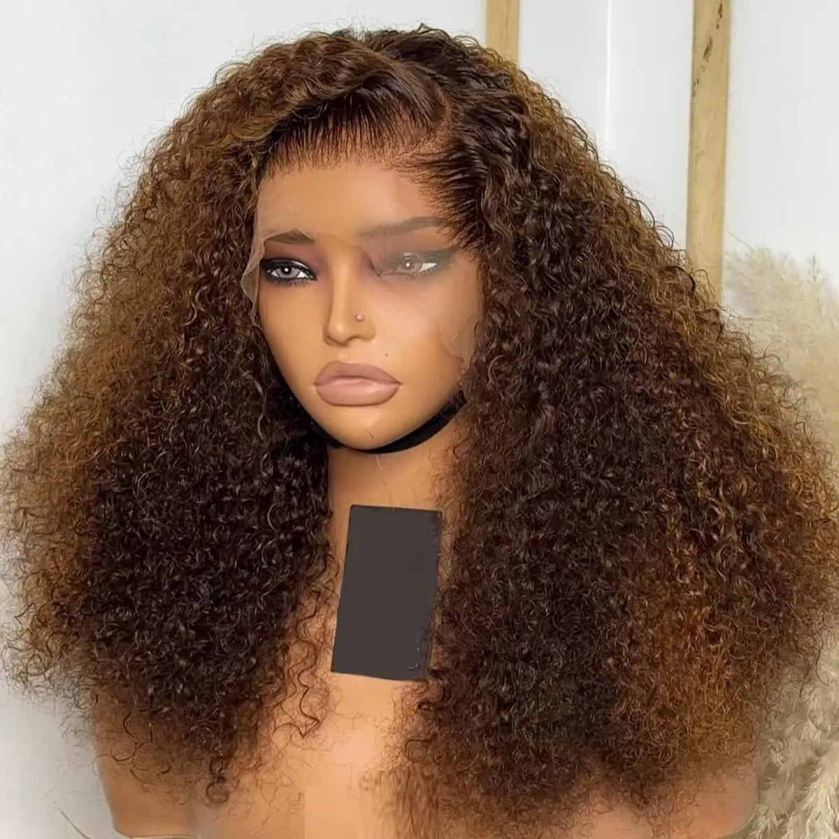 250% Chocolate Brown Curly Short Bob Wigs 13x4 Lace Frontal Wigs #4 Color Curly Human Hair Deep Wave Human Hair Wig For Women