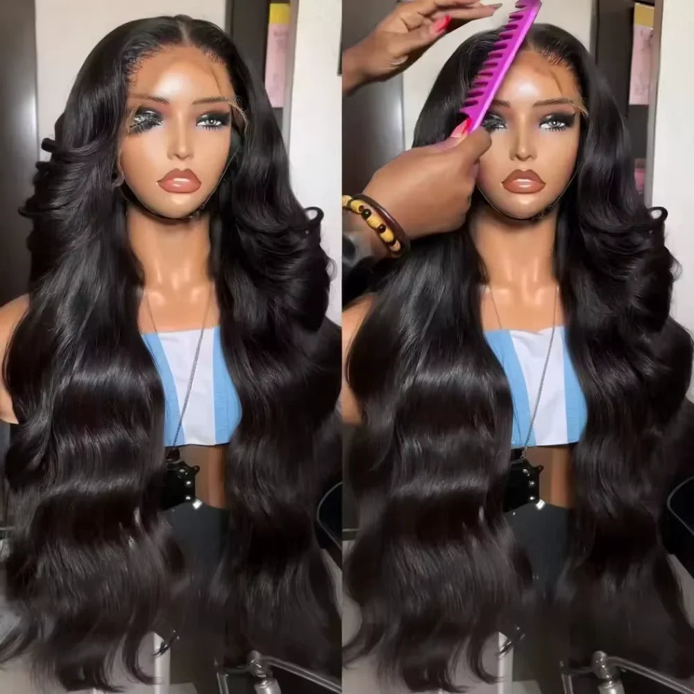 13x4 HD Lace Front Wig 300% Density Curly Body Wave Peruvian Human Hair, Pre-Plucked with Baby Hair Natural 13x6 Frontal Wig