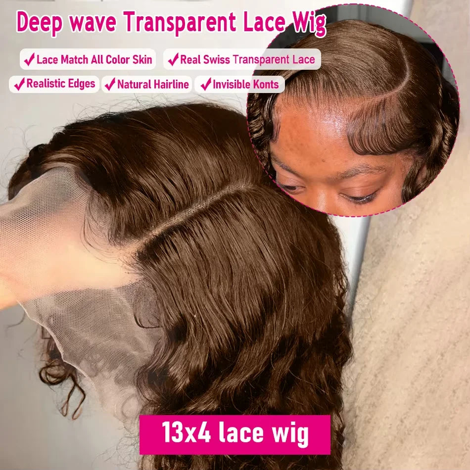 250% Chocolate Brown Curly Short Bob Wigs 13x4 Lace Frontal Wigs #4 Color Curly Human Hair Deep Wave Human Hair Wig For Women