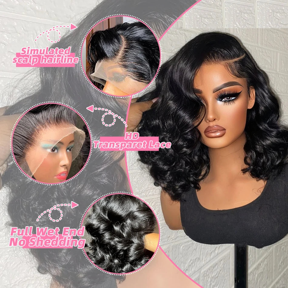 Short Bob Human Hair Body Wave Lace Front Wigs 13x4 Loose Wave Human Hair Wigs 4x4 Lace Closure Bob Wig For Women 230% Density