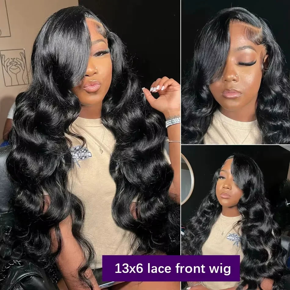 13x4 HD Lace Front Wig 300% Density Curly Body Wave Peruvian Human Hair, Pre-Plucked with Baby Hair Natural 13x6 Frontal Wig