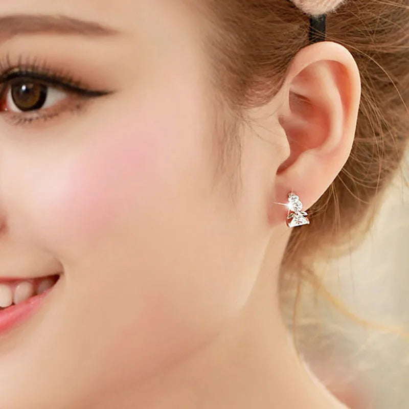 New Arrivals Fashion Angel Design 925 Sterling Silver Stud Earrings Luxury Double Crystal Earring For Women Silver Jewelry