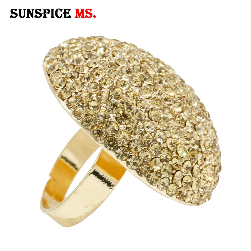 Sunspicems Chic Crystal Women Rings Big Size Gold Color Morocco Banquet Wedding Jewelry Model Bijoux