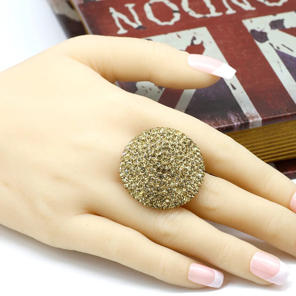 Sunspicems Chic Crystal Women Rings Big Size Gold Color Morocco Banquet Wedding Jewelry Model Bijoux