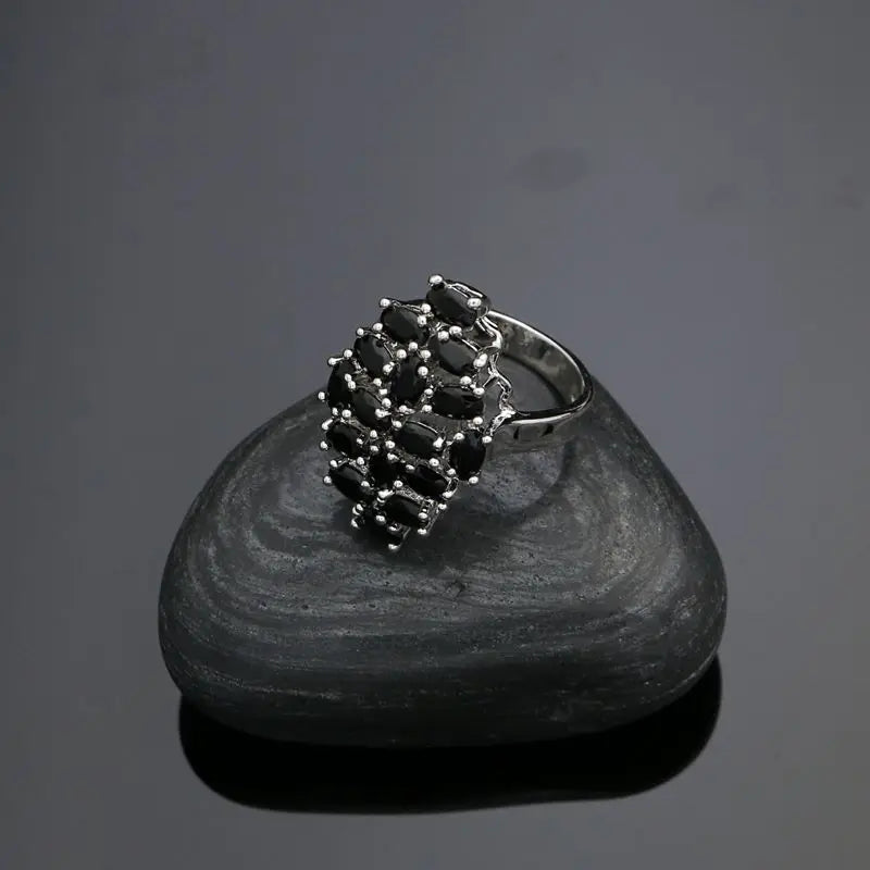 Silver 925 Jewelry Sets For Women Party Accessories Black Cubic Zirconia Earrings Ring Necklace Pendant
