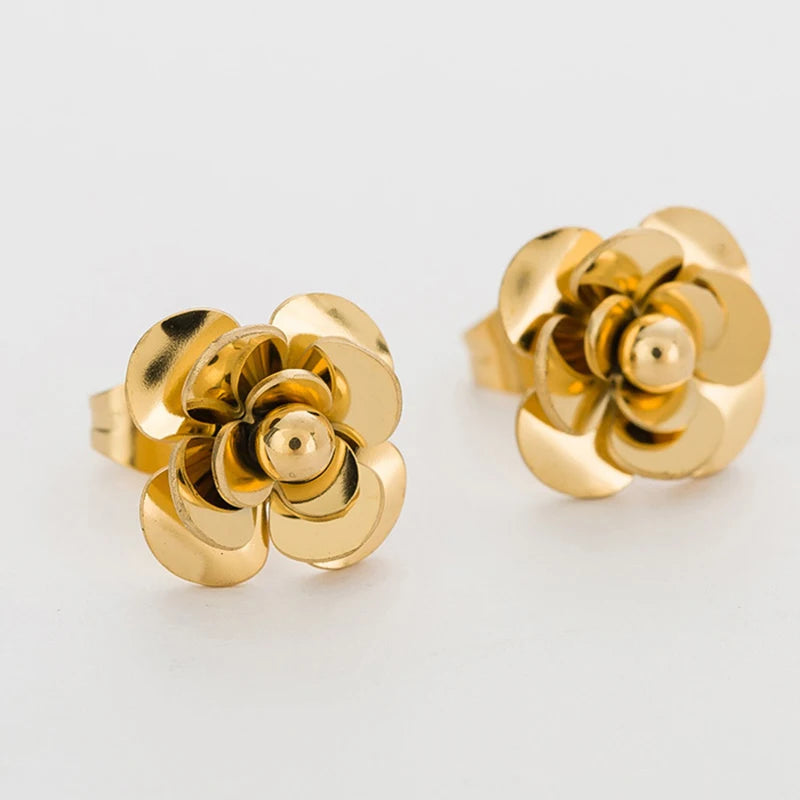 Fashion Women Earrings 316LStainless Steel Rose Gold Color Flower Stud Earrings