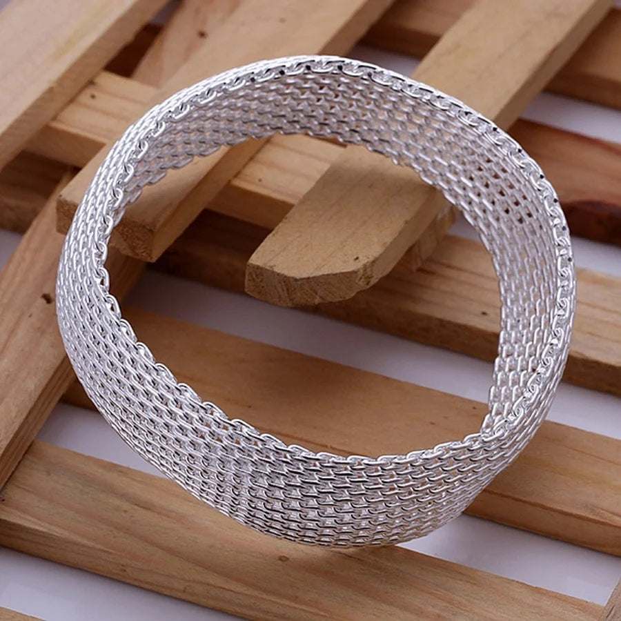 Fashion Silver color jewelry factory direct High quality elegant retro women lady , big mesh closed round bracelet B028