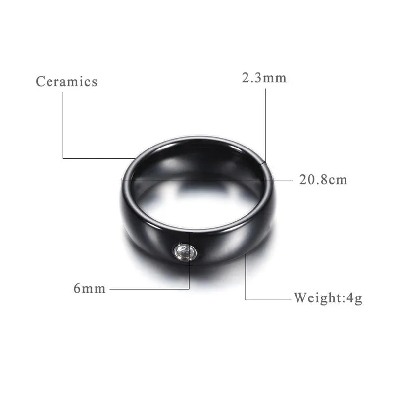 ZORCVENS 6mm Wide Smooth white/black Ceramic Rings Wedding party jewelry Women Rings