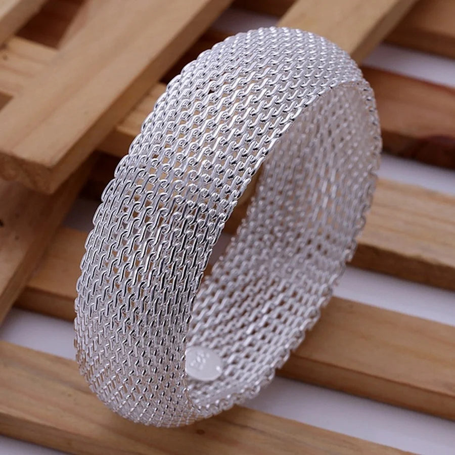 Fashion Silver color jewelry factory direct High quality elegant retro women lady , big mesh closed round bracelet B028