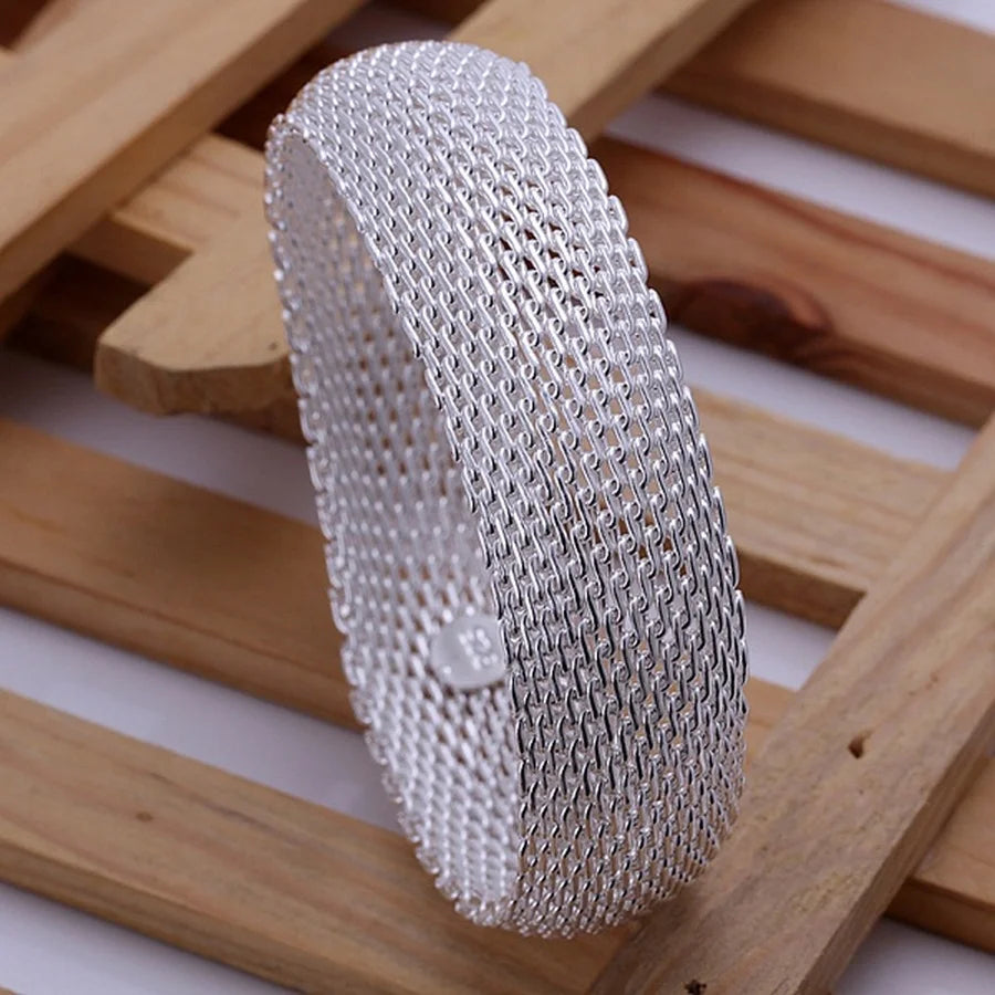 Fashion Silver color jewelry factory direct High quality elegant retro women lady , big mesh closed round bracelet B028
