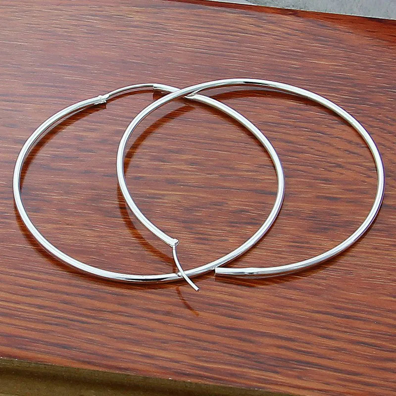 Aravant Fashion 925 Silver 20/35/50/60MM Round Big Circle Hoop Earrings Women Silver Jewelry