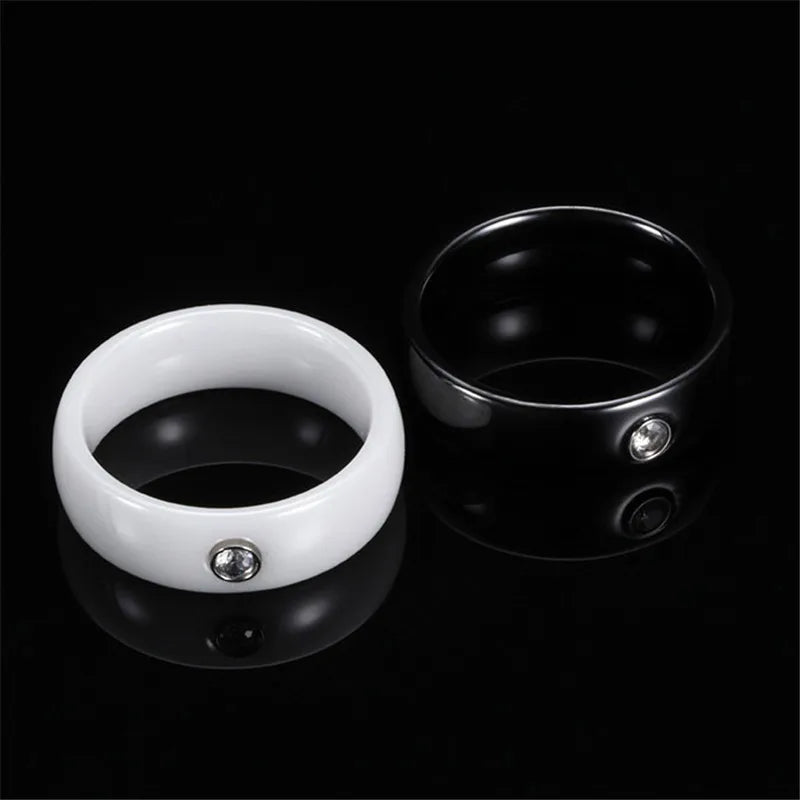 ZORCVENS 6mm Wide Smooth white/black Ceramic Rings Wedding party jewelry Women Rings