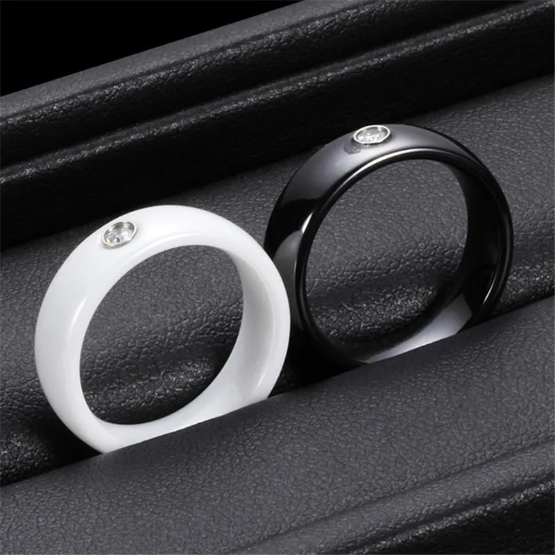 ZORCVENS 6mm Wide Smooth white/black Ceramic Rings Wedding party jewelry Women Rings