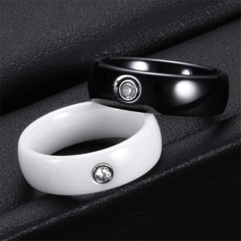 ZORCVENS 6mm Wide Smooth white/black Ceramic Rings Wedding party jewelry Women Rings