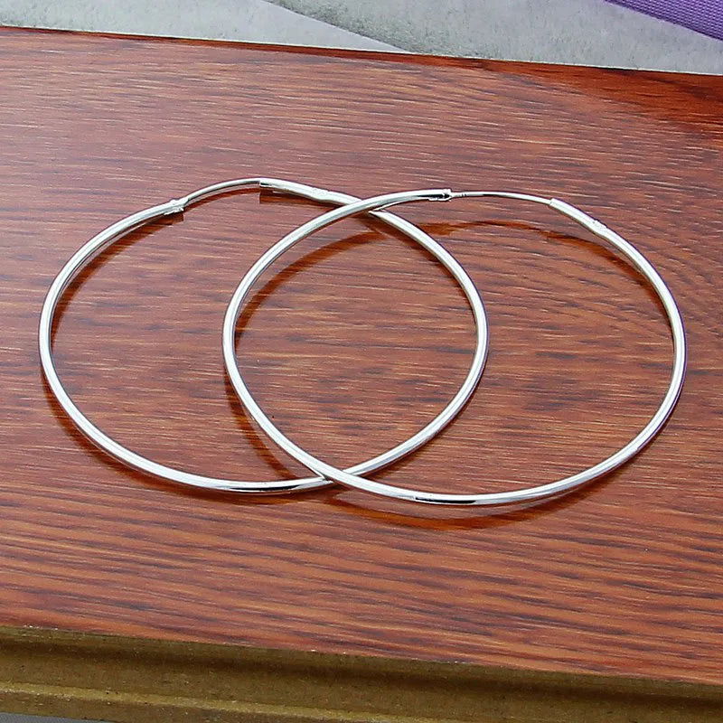 Aravant Fashion 925 Silver 20/35/50/60MM Round Big Circle Hoop Earrings Women Silver Jewelry