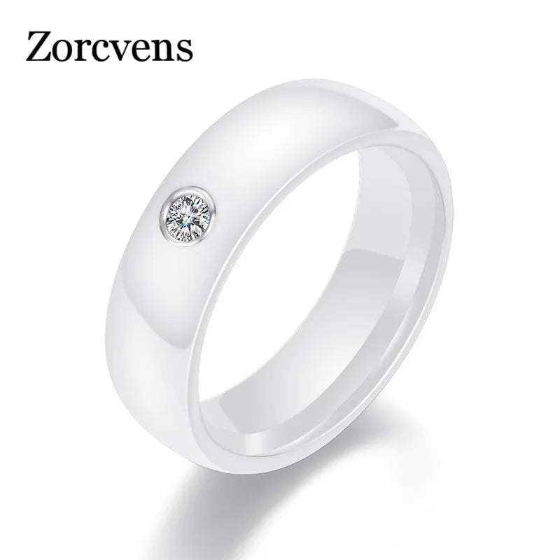 ZORCVENS 6mm Wide Smooth white/black Ceramic Rings Wedding party jewelry Women Rings