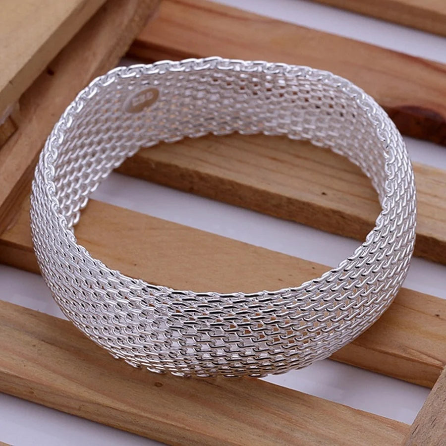 Fashion Silver color jewelry factory direct High quality elegant retro women lady , big mesh closed round bracelet B028