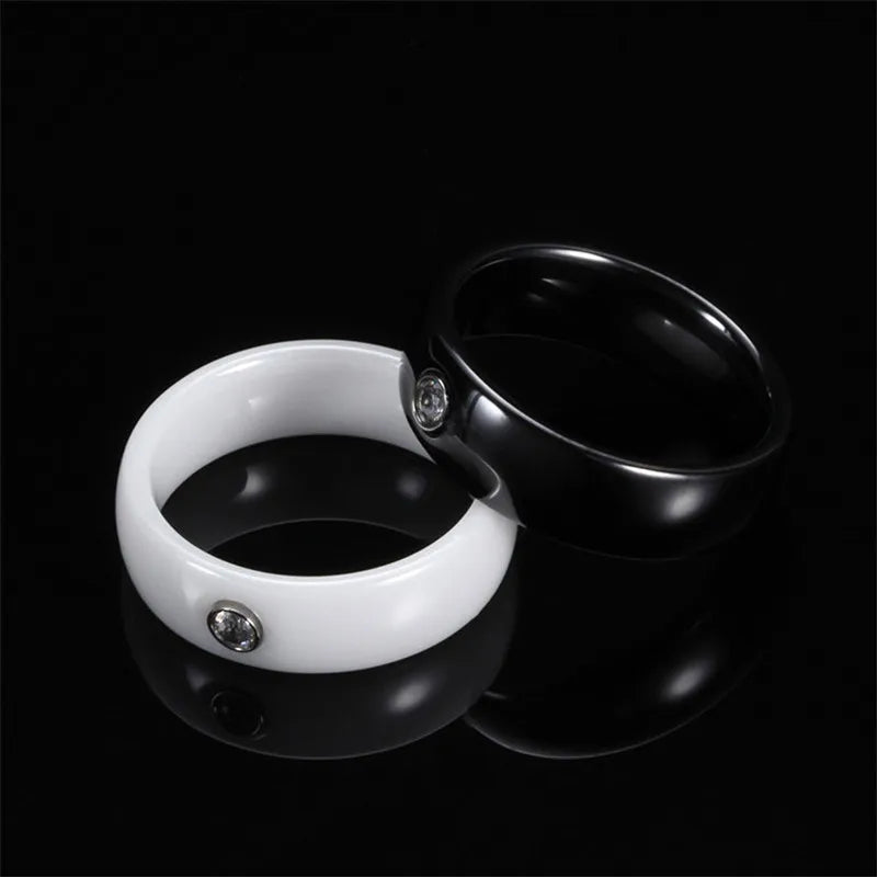 ZORCVENS 6mm Wide Smooth white/black Ceramic Rings Wedding party jewelry Women Rings