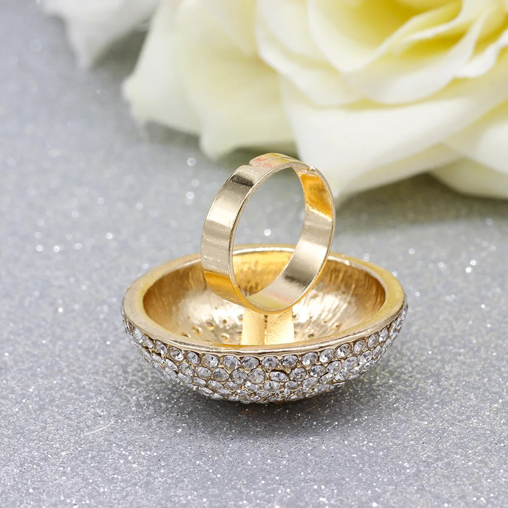 Sunspicems Chic Crystal Women Rings Big Size Gold Color Morocco Banquet Wedding Jewelry Model Bijoux