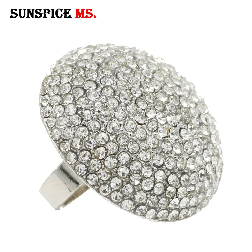 Sunspicems Chic Crystal Women Rings Big Size Gold Color Morocco Banquet Wedding Jewelry Model Bijoux
