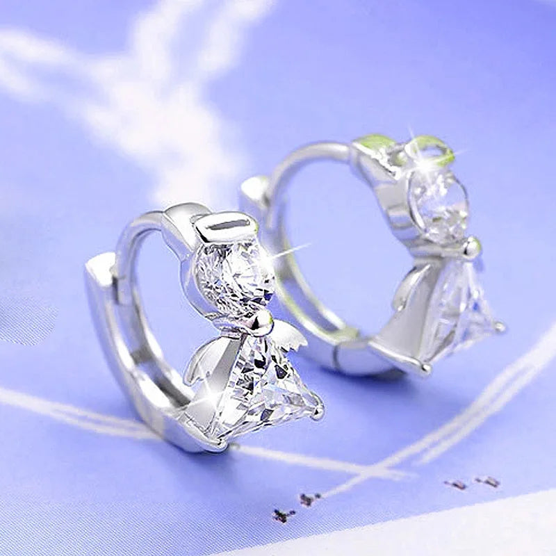 New Arrivals Fashion Angel Design 925 Sterling Silver Stud Earrings Luxury Double Crystal Earring For Women Silver Jewelry