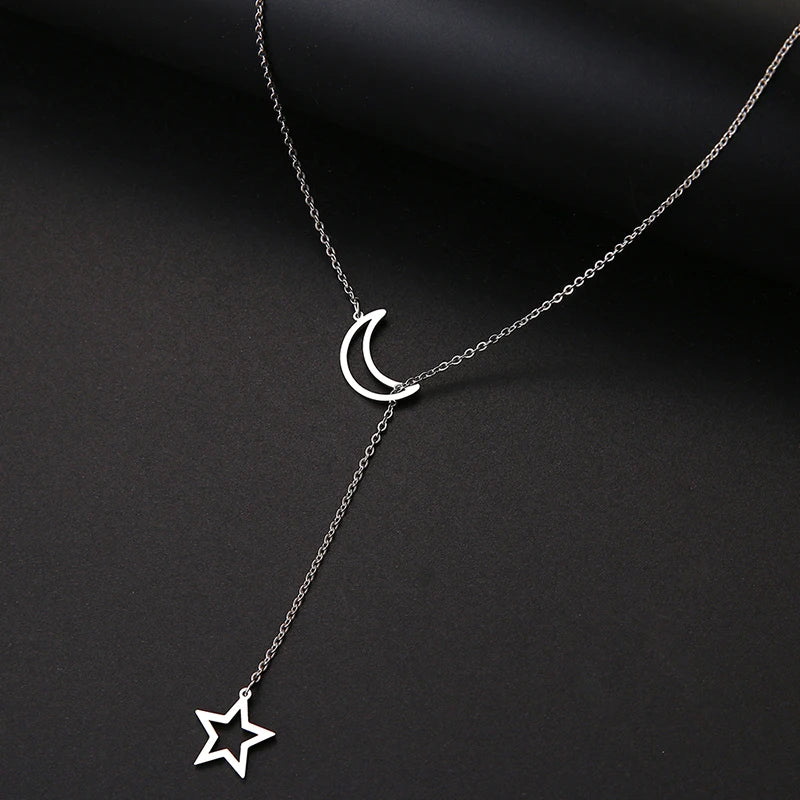 DOTIFI For Women Necklaces Double Pendant Long Chain Moon Star Stainless Steel Necklace Jewelry