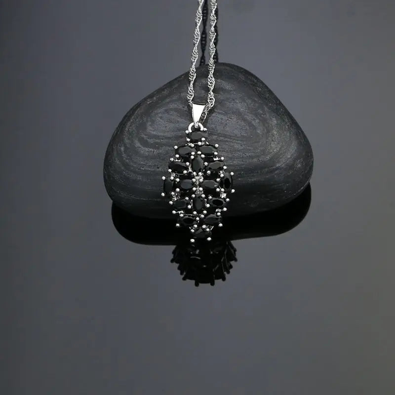 Silver 925 Jewelry Sets For Women Party Accessories Black Cubic Zirconia Earrings Ring Necklace Pendant
