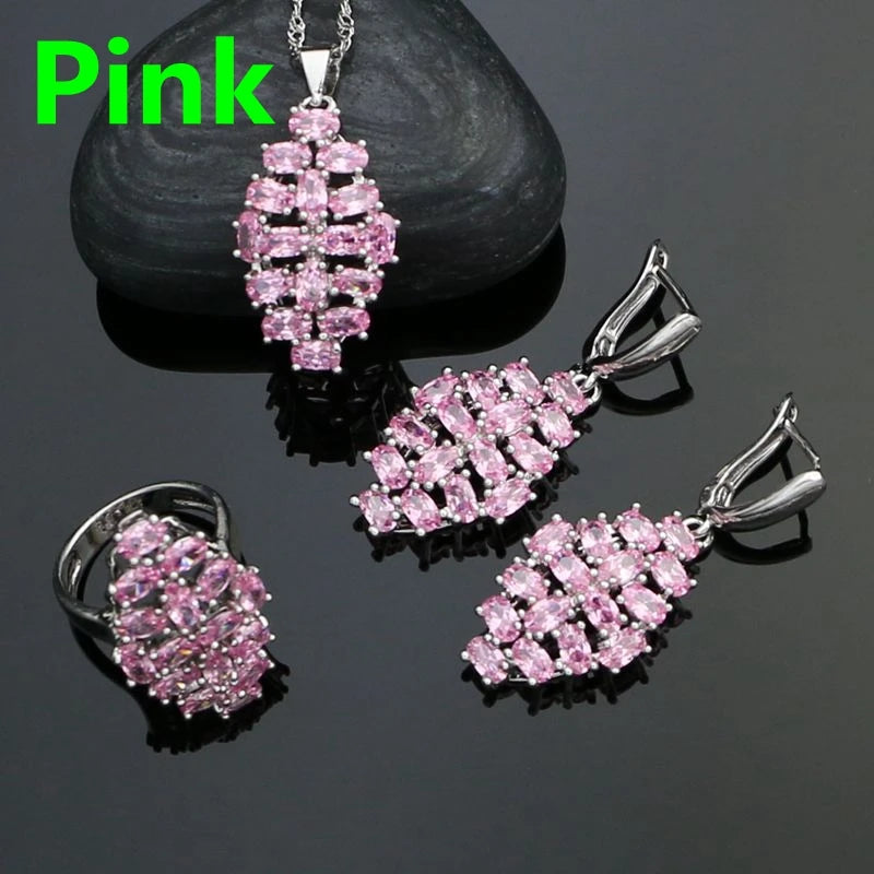 Silver 925 Jewelry Sets For Women Party Accessories Black Cubic Zirconia Earrings Ring Necklace Pendant