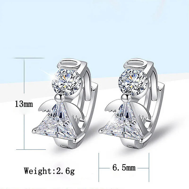 New Arrivals Fashion Angel Design 925 Sterling Silver Stud Earrings Luxury Double Crystal Earring For Women Silver Jewelry