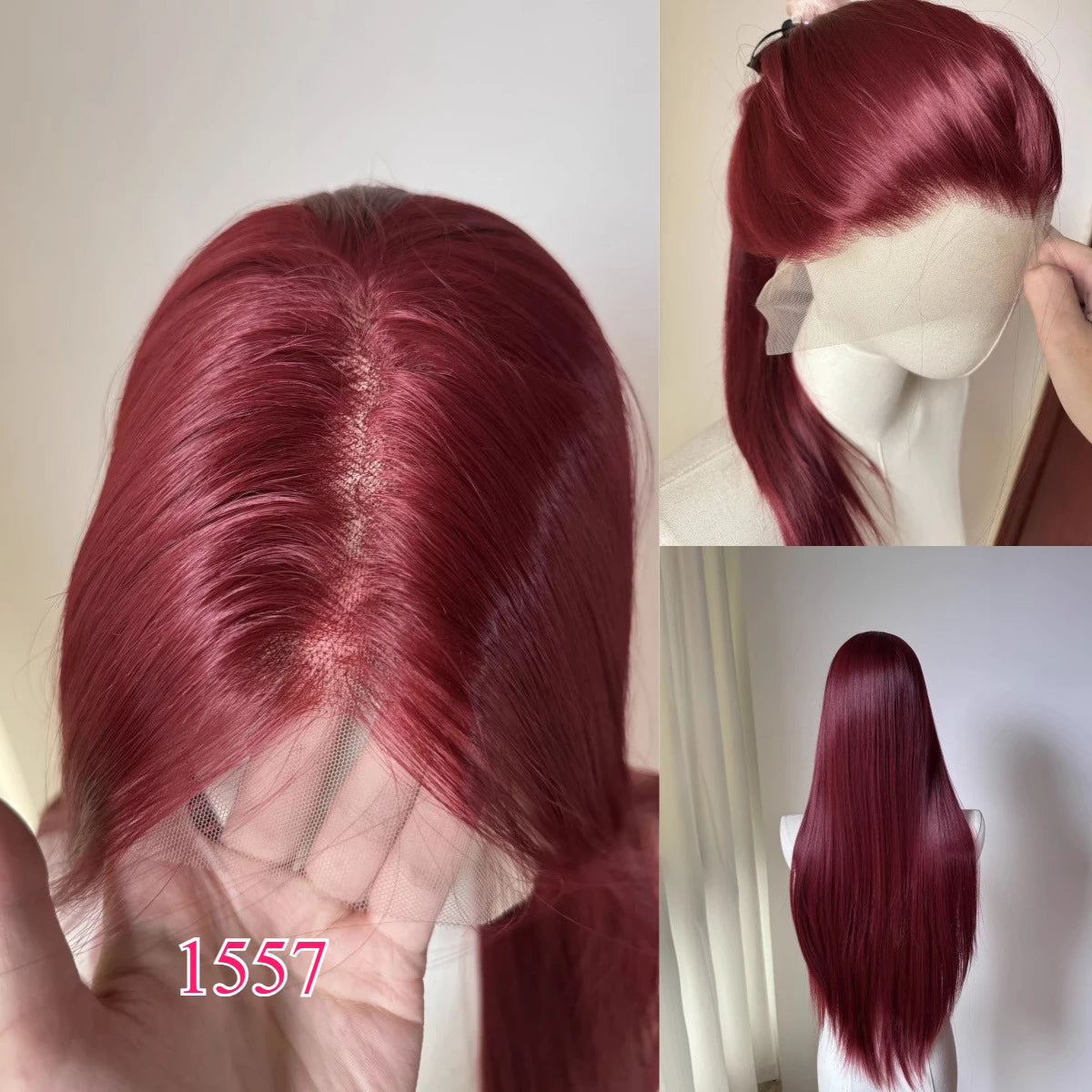 Lace Front Wig for Women Purple-red Cold Cocktail Red Wigs 13x4 HD Lace Frontal 26inch Straight Hair Ririn Matsuoka Cosplay