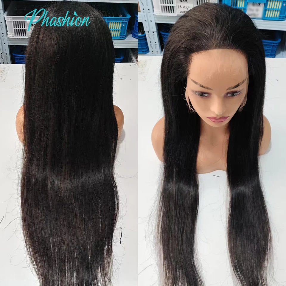 Phashion 40" Raw Virgin HD 13x6 Lace Front Human Hair Wigs Straight PrePlucked For Women 13X4 Long Closure Frontal Wig Body Wave