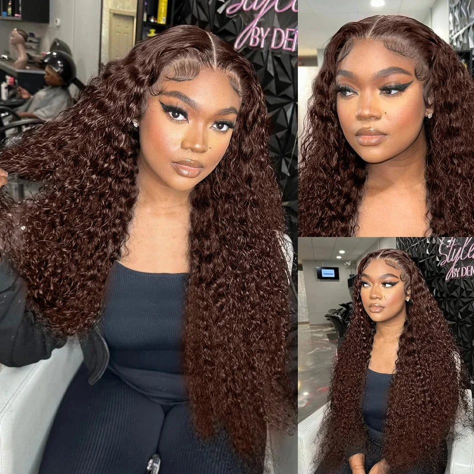 Deep Curly Wigs Human Hair Chocolate Brown 13x4 13x6 Hd Lace Frontal Wig Colored Water Wave Lace Front Wig for Women 30 38 Inch
