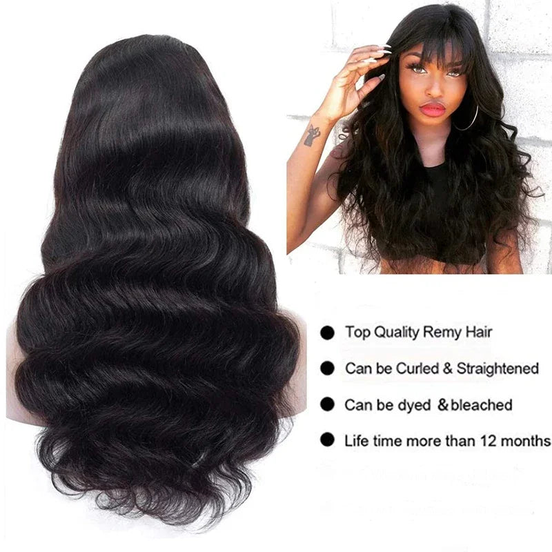 Body Wave Lace Front Wig Human Hair Wigs With Bangs Glueless 13x4 Lace Frontal Wig Fringe Cheap Brazilian Wigs On Sale Clearance