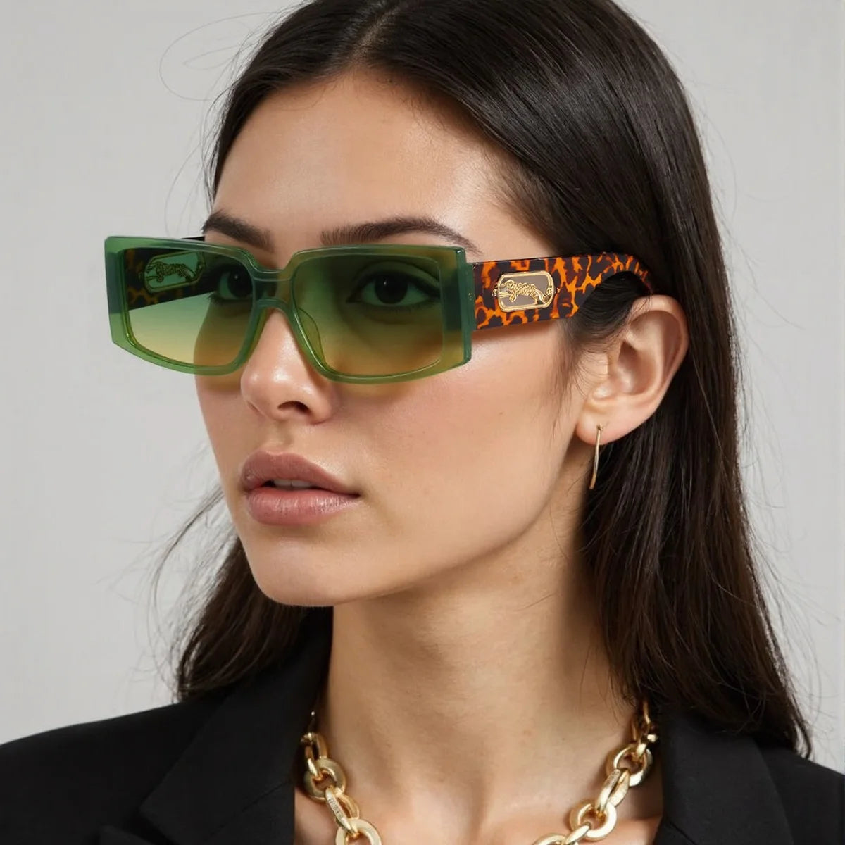 Vintage 2025 New Fashionable High-end Women Sunglasses with Golden Leopard Decoration Trendy Items for Women Sunglasses UV400