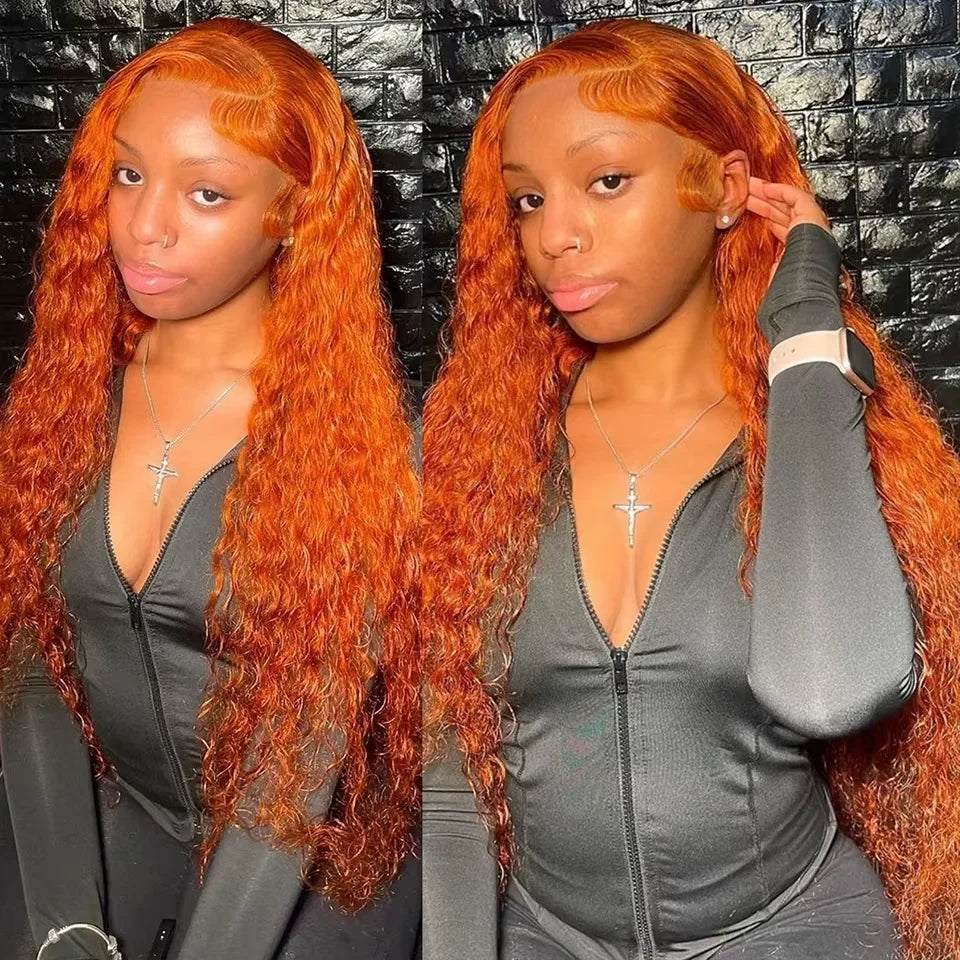 30 36 Inch Curly Orange Ginger Human Hair Wig For Women Water Wave Lace Front Wig 13X4 13X6 Hd Lace Deep Wave Frontal Wigs