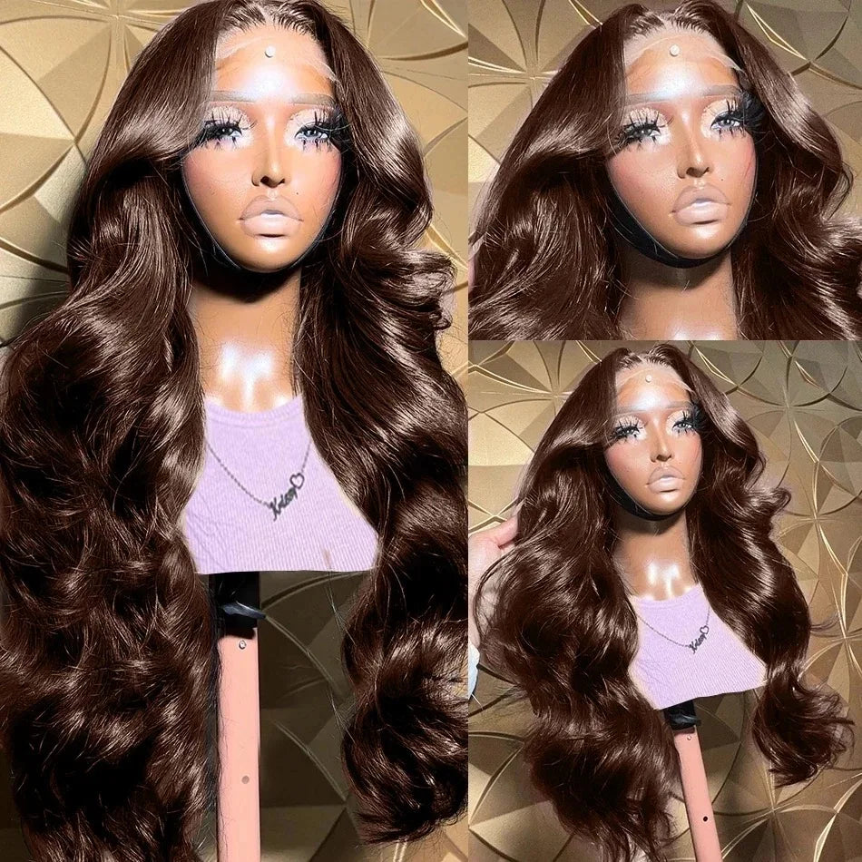 Body Wave 13X4X1 HD Full Lace Frontal Synthetic Long Wig For Women Brown Color Preplucked Cosplay Daily Party Wedding Soft Hair