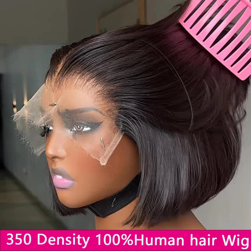 100% Human Hair Short Bob 350 Density Glueless Wigs 2x6 5x5 HD Lace Frontal Wig Straight HD Lace Front Ready To Go Wig For Women