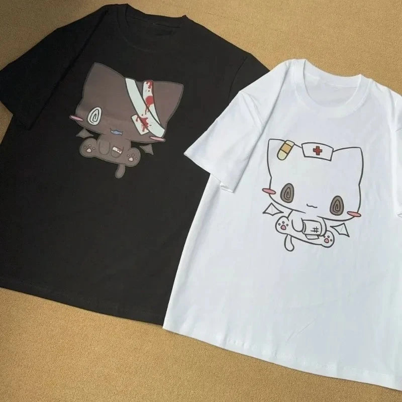 Women T Shirts Cartoon Printed Funny Couple Sweet Short Sleeve O Neck Loose Y2k Harajuku Tops Female Casual Tshirt Streetwear