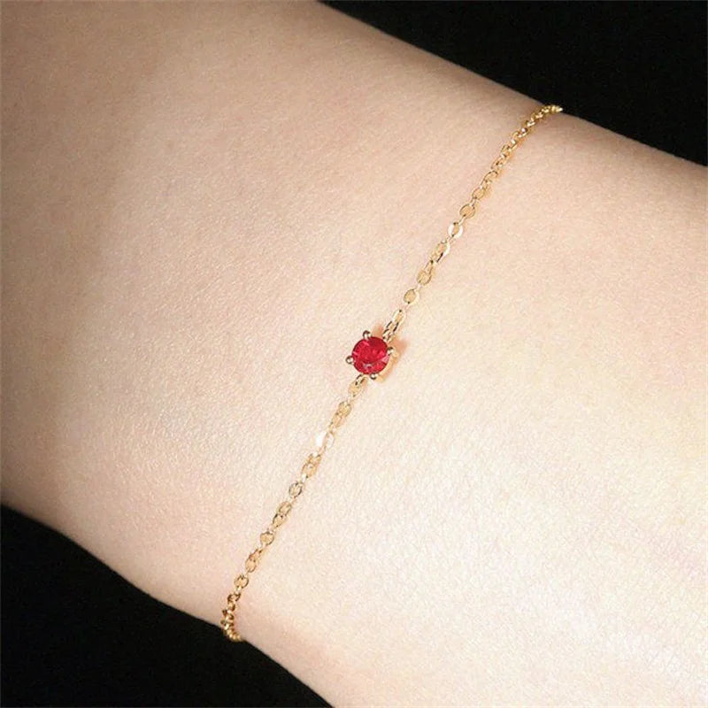 Genuine 100% 925 Sterling Silver Simple Luxurious Geometric Red Zircon Bracelet & Bangles for Women Silver Jewelry