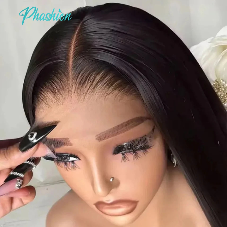 Phashion 40" Raw Virgin HD 13x6 Lace Front Human Hair Wigs Straight PrePlucked For Women 13X4 Long Closure Frontal Wig Body Wave