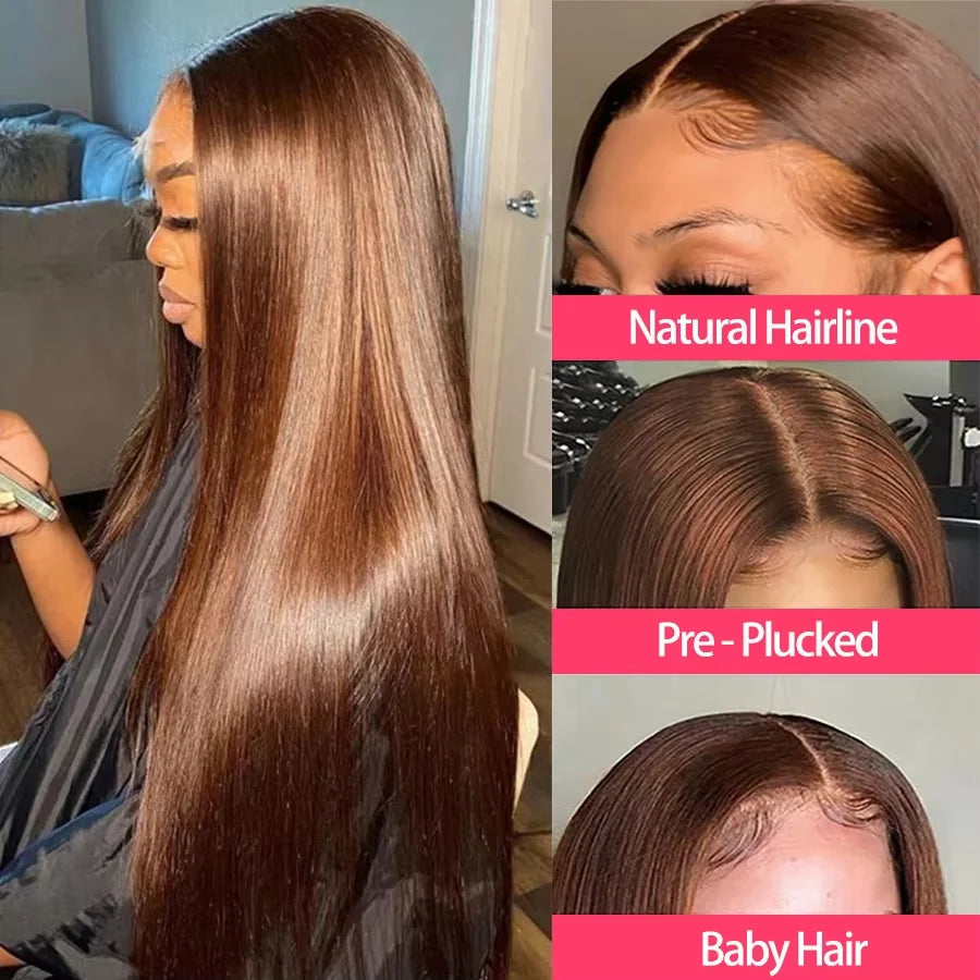 13x4 Chocolate Brown Straight Hd Lace Wigs Brazilian Human Hair 13x6 Hd Lace Frontal Wig Pre Plucked Brown Colored Wigs